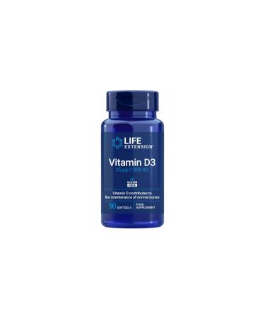 Life Extension - Vitamine D3 25 mcg (1000 UI) 90 G lules Molles Soutient la Sant Immunitaire Osseuse et Cellulaire Maintient la Fonction Musculaire Normale