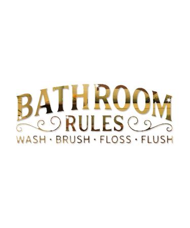 SNOMEL 3D Acrylic Mirror Bathroom Wall Sticker, Bathroom Rules Wash Brush Floss Flush Mirror Wall Decals, Removable Lettering Mural Art Decor for Restroom Toilet Washroom (Gold)