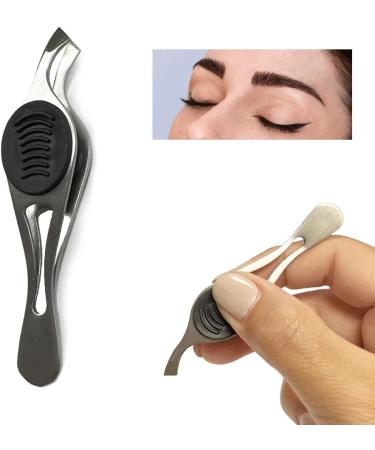 Slant Tip Angled Tweezers - Stainless Steel Precision Eyebrow Tool with Wide Grip - Buy Online on GoSupps.com