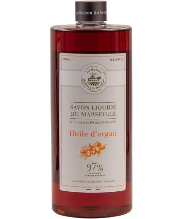 Maison Du Savon De Marseille Argan oil liquid soap with blue ceramic soap dispenser 1 liter refill and 300 milliliter dispenser - Buy Online on GoSupps.com