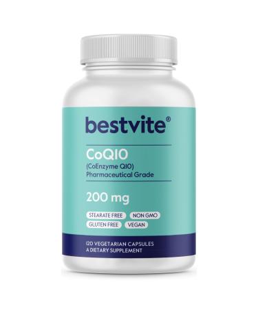 BESTVITE CoQ10 200mg (120 Vegetarian Capsules) Naturally Fermented - No Stearates - Vegan - Gluten Free - Non GMO
