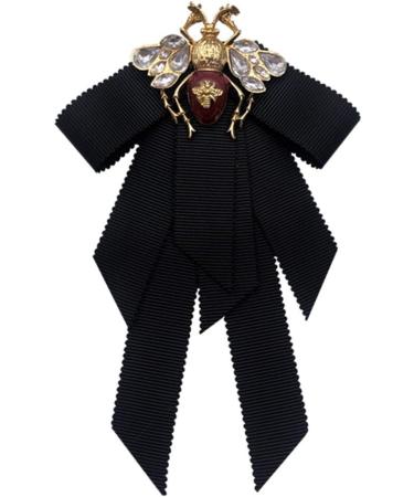 Lijun Vintage Ribbon Bowtie for Women | Big Bowknot Necktie with Bee Crystal Brooch | International Shipping Available - Buy Online on GoSupps.com