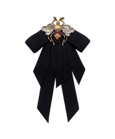 Lijun Vintage Ribbon Women Big Bowtie Bee Bowknot Bow Tie Necktie Crystal Brooch Pin