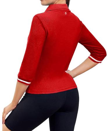 Aurgelmir Women's Casual 3/4 Sleeve V-Neck Golf Polo Shirt - Red, Small - Buy Online on GoSupps.com