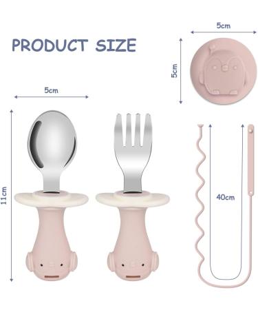 Vicloon Baby Fork and Spoon Set - BPA Free Soft Silicone & Stainless Steel Baby Feeding Utensils - Learning Spoon for Toddlers & Children - Pink - Buy Online on GoSupps.com
