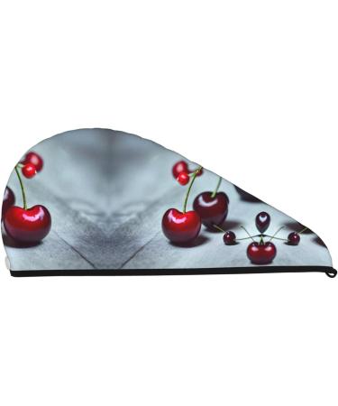 Red Cherries Pattern Coral Velvet Dry Hair Cap | Quick-Dry Towel Wrap for Men & Women | Ideal Travel & Home Use - Buy Online on GoSupps.com