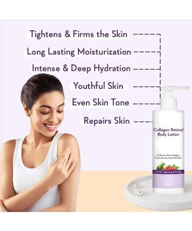 NS Collagen 1% Retinol Body Lotion - For Skin Tightening & Firming - With Niacinamide Ceramide Rosehip & Avocado - For Men & Women - 200 Ml - Buy Online on GoSupps.com