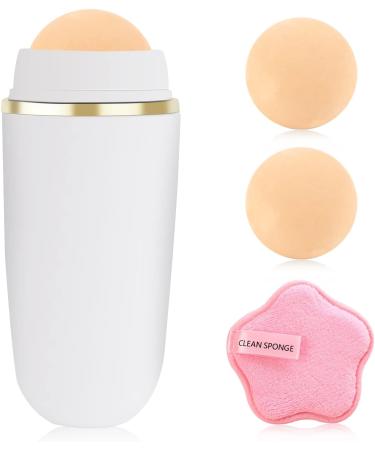 Portable Oil Control Roller with Volcanic Ball and Cleaning Sponge - White | Reusable Oil Absorbing Volcanic Roller - Buy Online on GoSupps.com