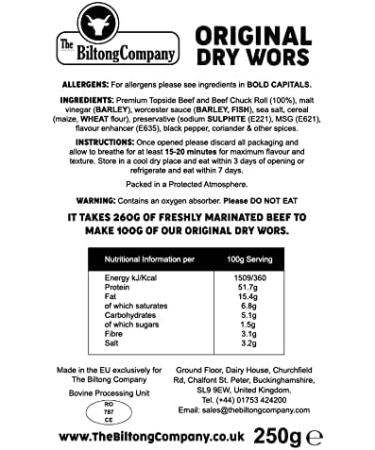Dry Wors 1kg Natural Spicy Beef Droewors by The Biltong Company - High Protein, Keto Diet-Approved Boerewors Sausage 1 kg - Buy Online on GoSupps.com