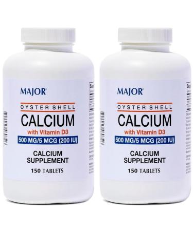 AmeriCan Goods 2/Pack Major Oyster Shell 500mg Calcium Tablets Vitamin D3 Bone & Muscle Support 300 Tablets for Adults Men & Women