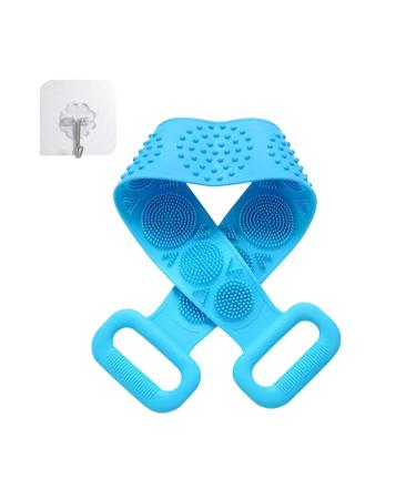 HJCOCHOME Silicone Back Scrubber for Shower Silicone Body Scrubber Shower Brush Body Scrubbers Back Scrubber Extra Long Exfoliating Body Scrubber with Handle for Shower for Men and Women (Blue)