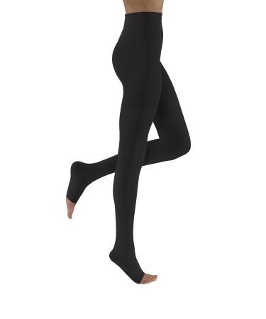 JOBST Relief Waist High Graduated Compression Stockings 15-20mmHg - Comfortable Unisex Design - Open Toe Black Petite Medium