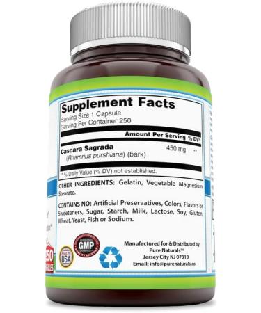 Pure Naturals Cascara Sagrada 450mg - 250 Capsules | Natural Digestive Support - Buy Online on GoSupps.com