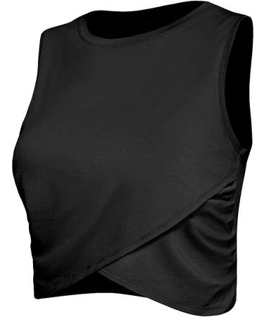 Sanutch Women's Fitted Dance Crop Top - Medium Black | Yoga Tank for Workout & Sports - Buy Online on GoSupps.com
