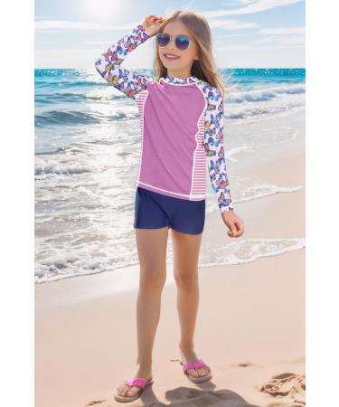BesserBay Girls Rashguard Shirt - UV Protection Long Sleeve Swim Shirt Purple Butterfly Print (Sizes 110-150) - Buy Online on GoSupps.com