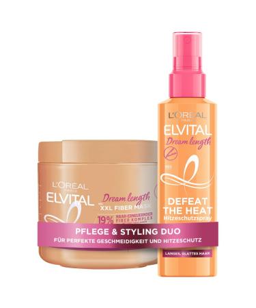 L'Or al Paris Elvital Nursing & Styling Duo: Heat Protection Spray and XXL intensive cure with vitamins and castor oil for perfect suppleness and heat protection Dream Lengmth 2-part Elvital Dream Longing & Styling Duo