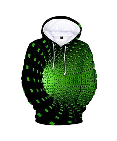 Men's 3D Printing Creative Round Neck Casual Long Shirts Top Blouse Green X-Large