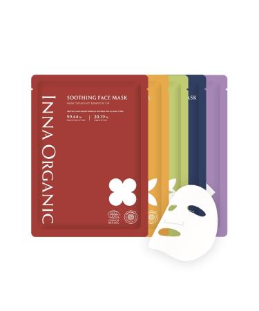 INNA Organic Sheet Mask Set Anti-Aging & Hydrating EWG & COSMOS Certified (Pack of 5) | First Pick Discovery Set | Luxury Clean Beauty