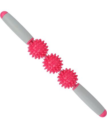 Verdant Touch Massage Roller - Muscle Relief & Relaxation Yoga Stick with 3 Balls - Rose Red - Buy Online on GoSupps.com