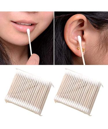 Bee & Flow 400 pieces Wattstabchen Bamboo Cleaning stick Watt carrier Double head Wooden stick with thick cotton head Cotton Buds for make-up cleaning polishing ear cleaning wound care