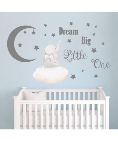 Runtoo Dream Big Little One Wall Stickers Elephant Inspirational Quotes Kids Wall Decals for Bedroom Playroom Nursery Decoration Wall Decor