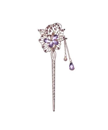 Shop Lurrose Rhinestone Hair Sticks | Vintage Crystal Butterfly Hairpins for Women & Girls - Purple - Buy Online on GoSupps.com