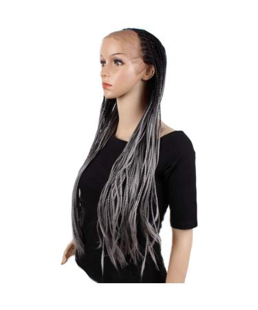 SHIYID Braided Box Braids Wig | Synthetic Lace Front Wig for Women | Black & Gray | Heat Resistant Hi-Temperature Fiber - Buy Online on GoSupps.com