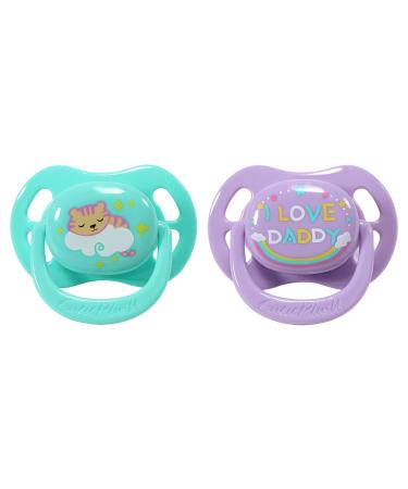 CutiePlusU Adult Sized Pacifier Dummy for Adult Big Shield 2 Pack Kittens and I Love Daddy Print-Green Purple PurpleGreen 2 Count (Pack of 1)