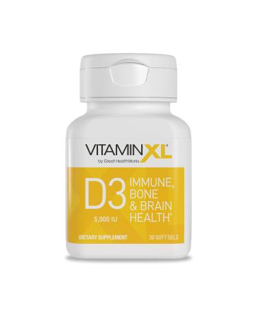 OmegaXL VitaminXL D3 High Potency Daily Vitamin D 5000 IU 125mcg Immune Support Supplement - Promotes Healthy Muscle Function & Strong Bones - Non-GMO  Gluten-Free - 30 Softgels