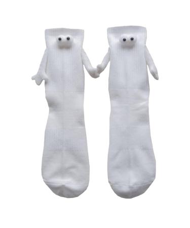 Gencokok Couple Holding Hands Socks Magnetic Sucktion 3D Doll Couple Socks Mid-tube Three-dimensional Doll Socks One Size 1 Pair White