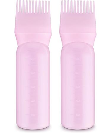 WLLHYF 2 Pack Root Comb Applicator Bottle 6 Ounce Hair Dye Bottle Brush Hair Oil Squeeze Bottles Plastic Hair Root Comb Color Applicator with Graduated Scale (Pink) - Buy Online on GoSupps.com