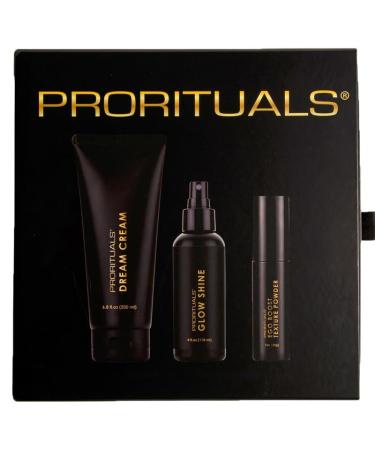 Prorituals Dream Glow Trio Hair Care Kit - Dream Cream Leave In Conditioner 6.8 Fl. Oz Ego Boost Texture Powder 1 Oz Glow Shine Spray with Heat Protection 4 Fl. Oz 3 in One Gift Box