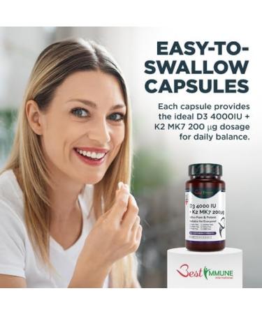 Best Immune International Best Immune Natural Vitamin D3 4000IU K2 MK7 200mcg Premium Quality 100 Capsules Immune Support Maximum Absorption Premium Quality - Buy Online on GoSupps.com
