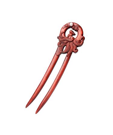 CHOISBEING Large Hair Fork Wooden Hair Sticks for Long Hair Nine-tailed Fox Hair Prong for Thick Hair Double-sided Carved Hairpin Wood U Shape Hair Stick for Women Hair Accessories