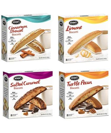 Nonni's Biscotti 4 Boxes of 8 Individually Wrapped Biscotti and Imperial Carrying Bag With 3 Biscotti, 35 Total(1-Salted Caramel, 1-Turtle Pecan, 1- Limone, 1- Cinnamon Streusel) Breakfast Blend