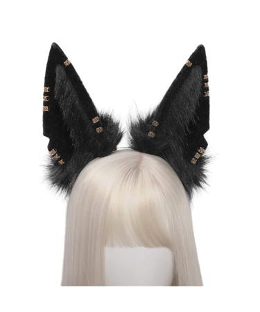 TQUXNGA Women Animal Wolf Ears Headdress Plush Hairband ry Headband Anime for Halloween Christmas Cosplay Accessories Golden Earrings