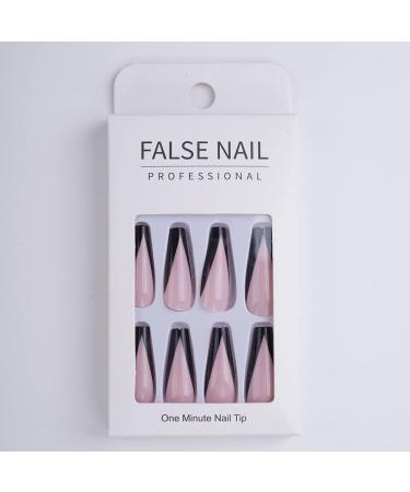 Xerling Gothic Black V Shape Nail Tips - 24 Pcs French Coffin Ballerina Press-on Nails for Women | Stylish Nail Art Kit - Buy Online on GoSupps.com