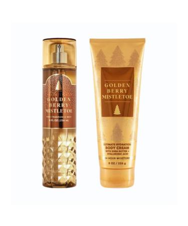 Golden Berry Mistletoe Fine Fragrance Mist Body Spray & Ultimate Hydration Body Cream Full Size 8 oz. each (Packaging Design Styles May Vary)