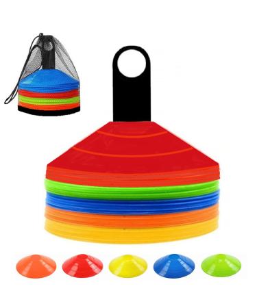 ANSLYQA Soccer Cones (Set of 50) Agility Training Disc Cone with Carry Bag and Holder for Football Basketball Sports Field Cone Markers, 5 Colors