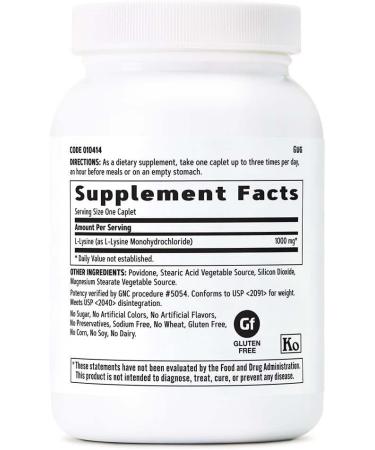 Buy GNC L-Lysine 1000mg - 90 Vegetarian Tablets | Fast Worldwide Shipping - Buy Online on GoSupps.com