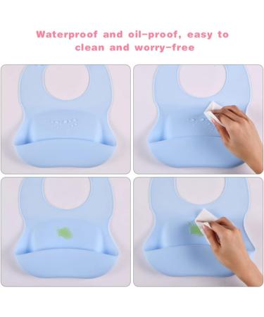 Vicloon Silicone Baby Bib 2PCS - Waterproof, Adjustable with Food Catcher Pocket - Blue-Green Unisex Toddler Bibs - Buy Online on GoSupps.com