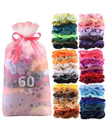 60 Pcs Hair Scrunchies Velvet Hairband Hair Ties Suitable for Women's or Girls' Hair Accessories Holiday Gifts with Gift Bags