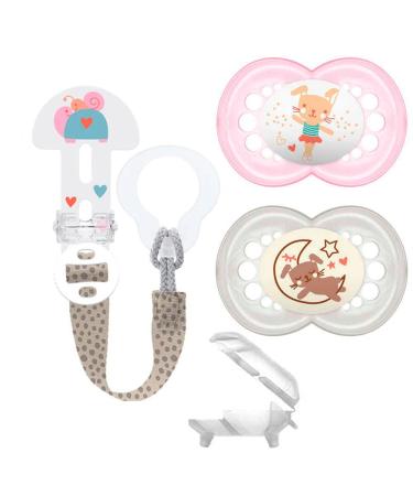 MAM Original "Skin Soft" silicone pacifier 16+ Girl // set of 2 // incl. sterilized transport box // incl. MAM Clip it! NEW washable