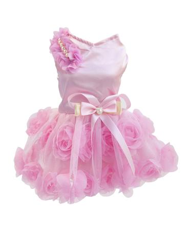 Dog dressing luxury puppy skirt dog clothing princess clothes wedding evening dress tutu rock rose flower bowknot dress for little dog girl pink xl xl pink