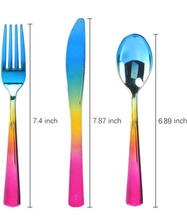 Supernal 120pcs Rainbow Silverware Set - Elegant Plastic Cutlery for Rainbow Party - Durable Gold and Pink Flatware - 40 Forks, 40 Knives, 40 Spoons - Buy Online on GoSupps.com