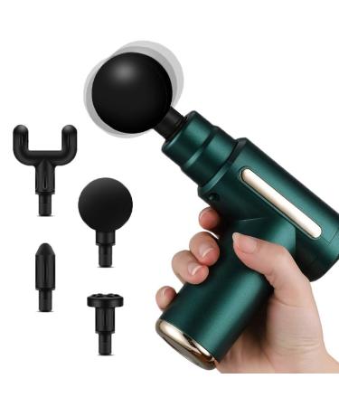 PPW Mini Massage Gun Deep Tissue Massage Gun,USB Recharger,4 Massage Heads,Travel Home Handheld Electric Massagers for Body Muscle Relax 6 Modes (Green)