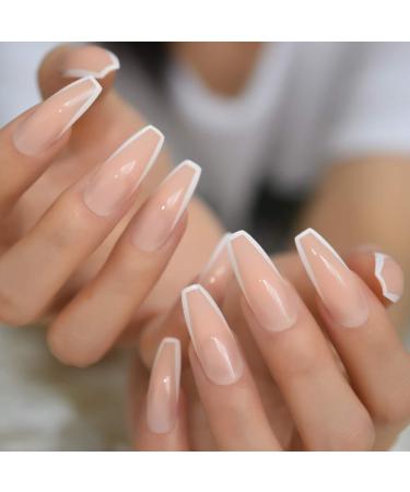 CoolNail Glossy White French Press False Nails - Extra Long Coffin Ballerina UV Gel, 24pcs with Adhesive Tapes - Buy Online on GoSupps.com