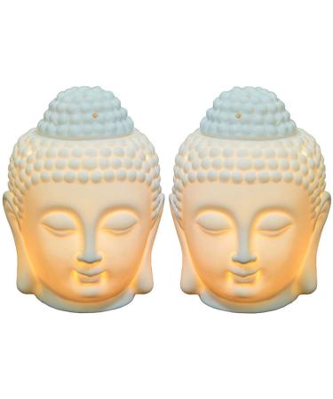 Evergd set of 2 Buddha-head statue essential stoves fragrance candles ceramic aroma therapy diffusers for yoga spa pilates meditation room home decoration gift (white) black white