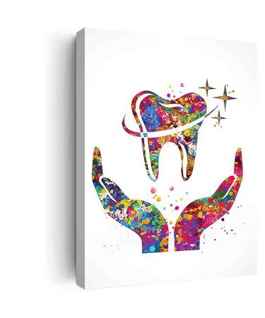 DAVUD Canvas Wall Art For Bedroom Dental Care Art Watercolor Print Tooth Medical Art Surgeon Dental Clinic Decor Gift Dental Dentist Art Dentistry Office Dental Hygienist- 16in x24 in-Ready to hang red-5 16"L x 24"W