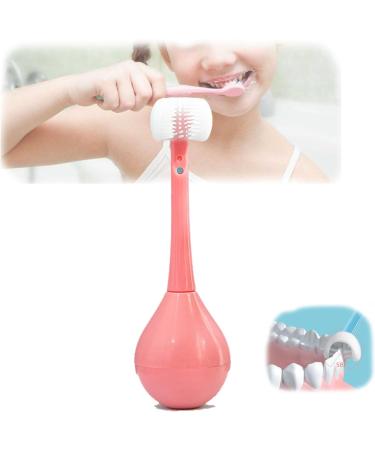 Children Tumbler Three -page toothbrush three -sided toothbrush for children all rounded toothed toothbrush 3 sides of soft silicone cleaning toothbrush (pink) pink